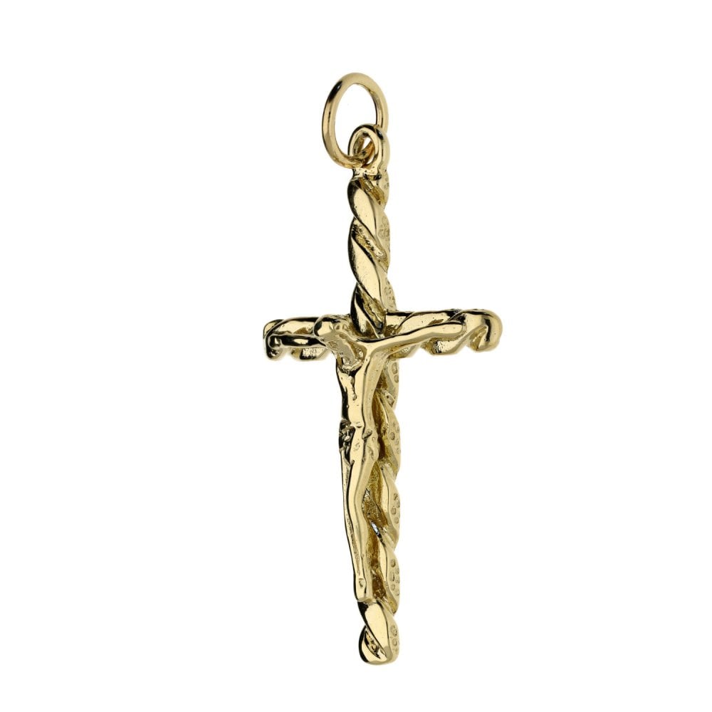 9ct Yellow Gold Patterned Crucifix - 5.6g