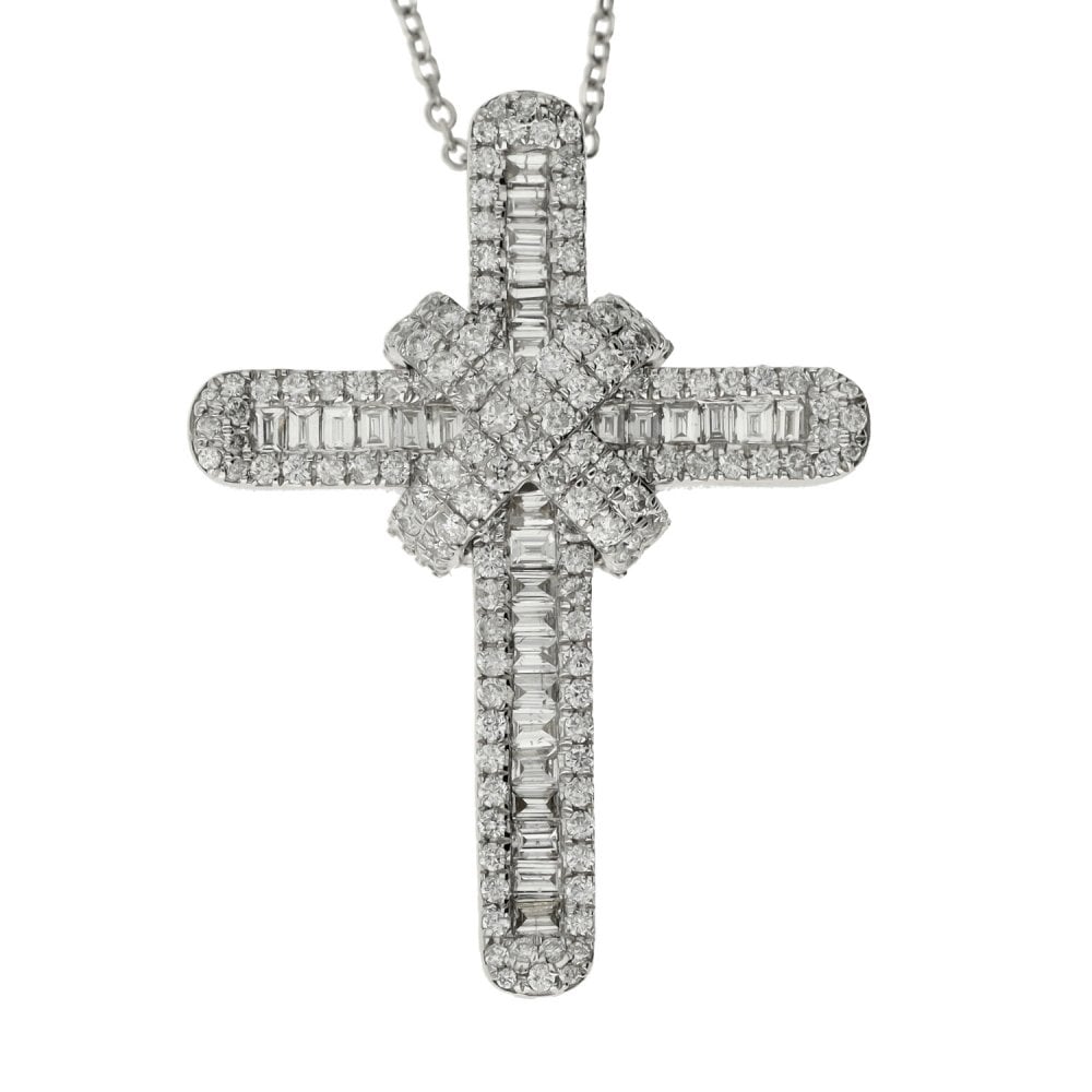 18ct White Gold Diamond Cross Pendant & Necklace - 18" - 1.13ct