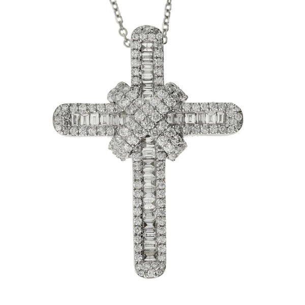 18ct White Gold Diamond Cross Pendant & Necklace - 18" - 1.13ct