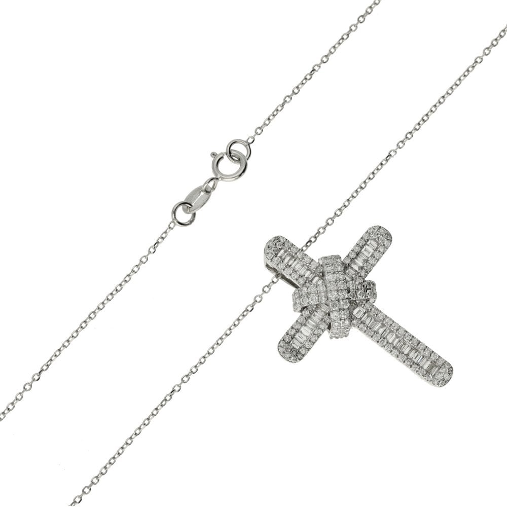 18ct White Gold Diamond Cross Pendant & Necklace - 18" - 1.13ct