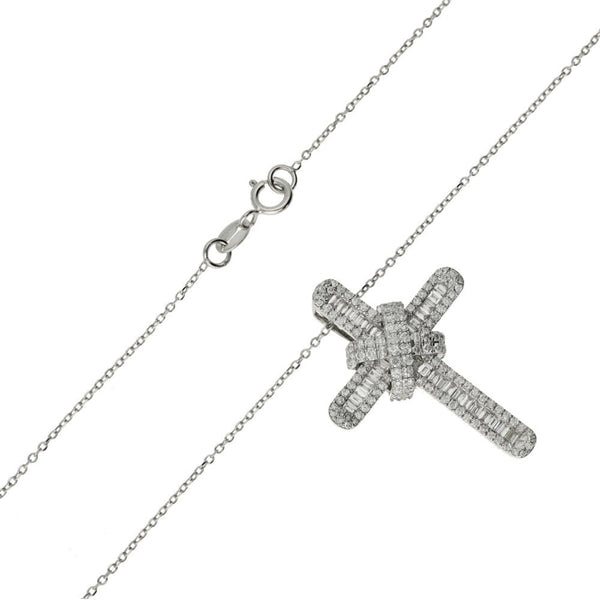 18ct White Gold Diamond Cross Pendant & Necklace - 18" - 1.13ct