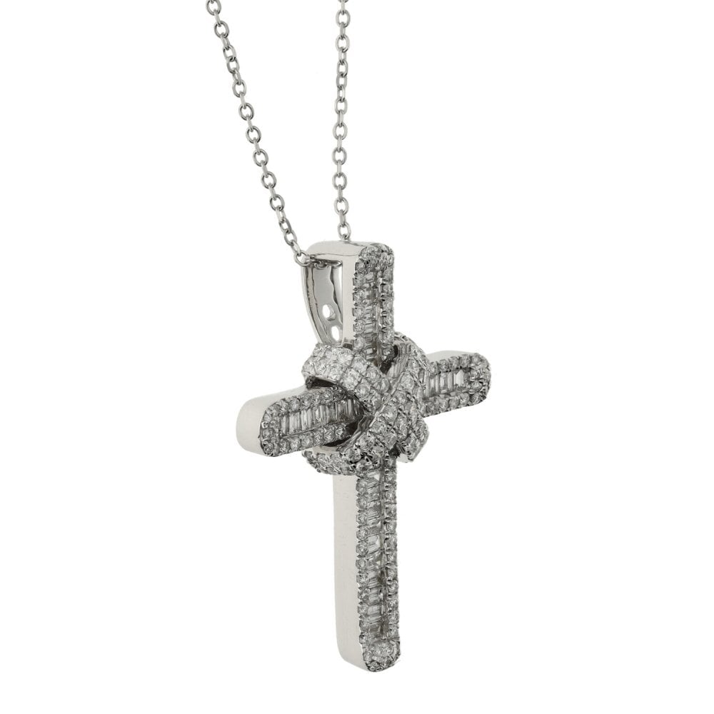 18ct White Gold Diamond Cross Pendant & Necklace - 18" - 1.13ct