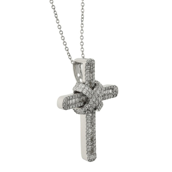 18ct White Gold Diamond Cross Pendant & Necklace - 18" - 1.13ct