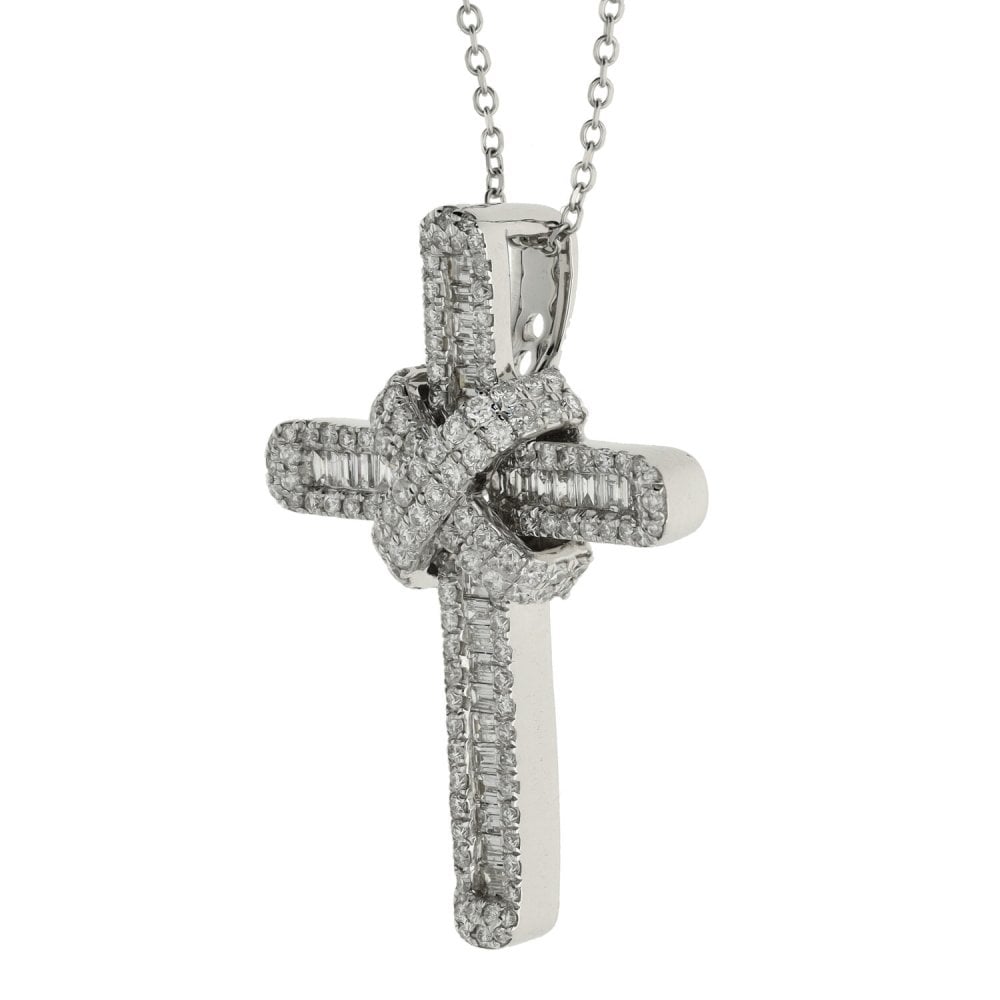 18ct White Gold Diamond Cross Pendant & Necklace - 18" - 1.13ct
