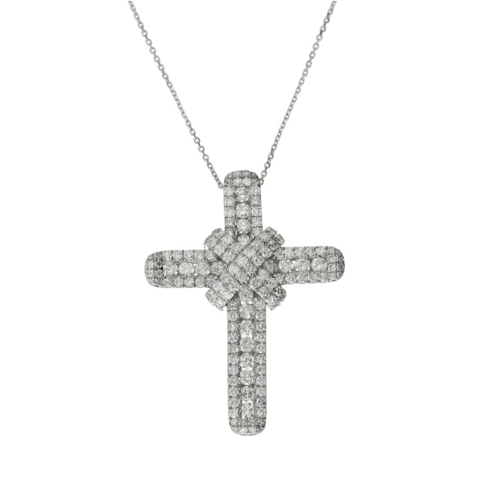 9ct White Gold Diamond Cross Pendant & Necklace - 16" - 2.08ct