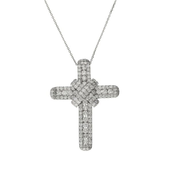 9ct White Gold Diamond Cross Pendant & Necklace - 16" - 2.08ct