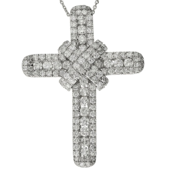 9ct White Gold Diamond Cross Pendant & Necklace - 16" - 2.08ct