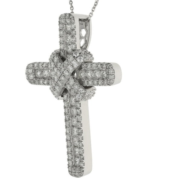 9ct White Gold Diamond Cross Pendant & Necklace - 16" - 2.08ct