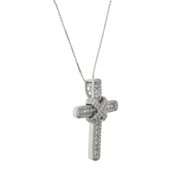 9ct White Gold Diamond Cross Pendant & Necklace - 16" - 2.08ct