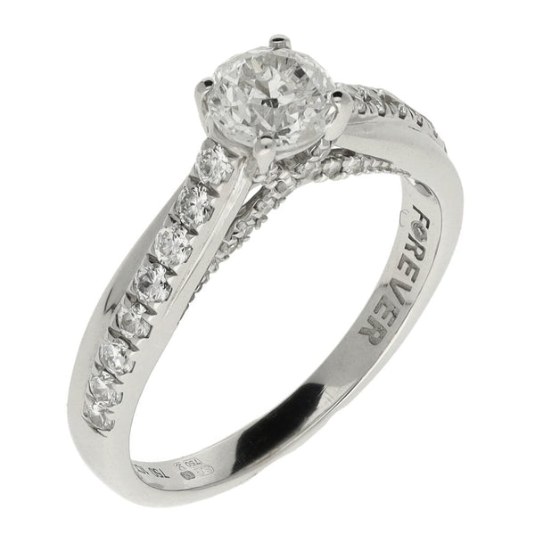 Ladies 18ct White Gold Certified 1.00ct Diamond Ring - Size M½