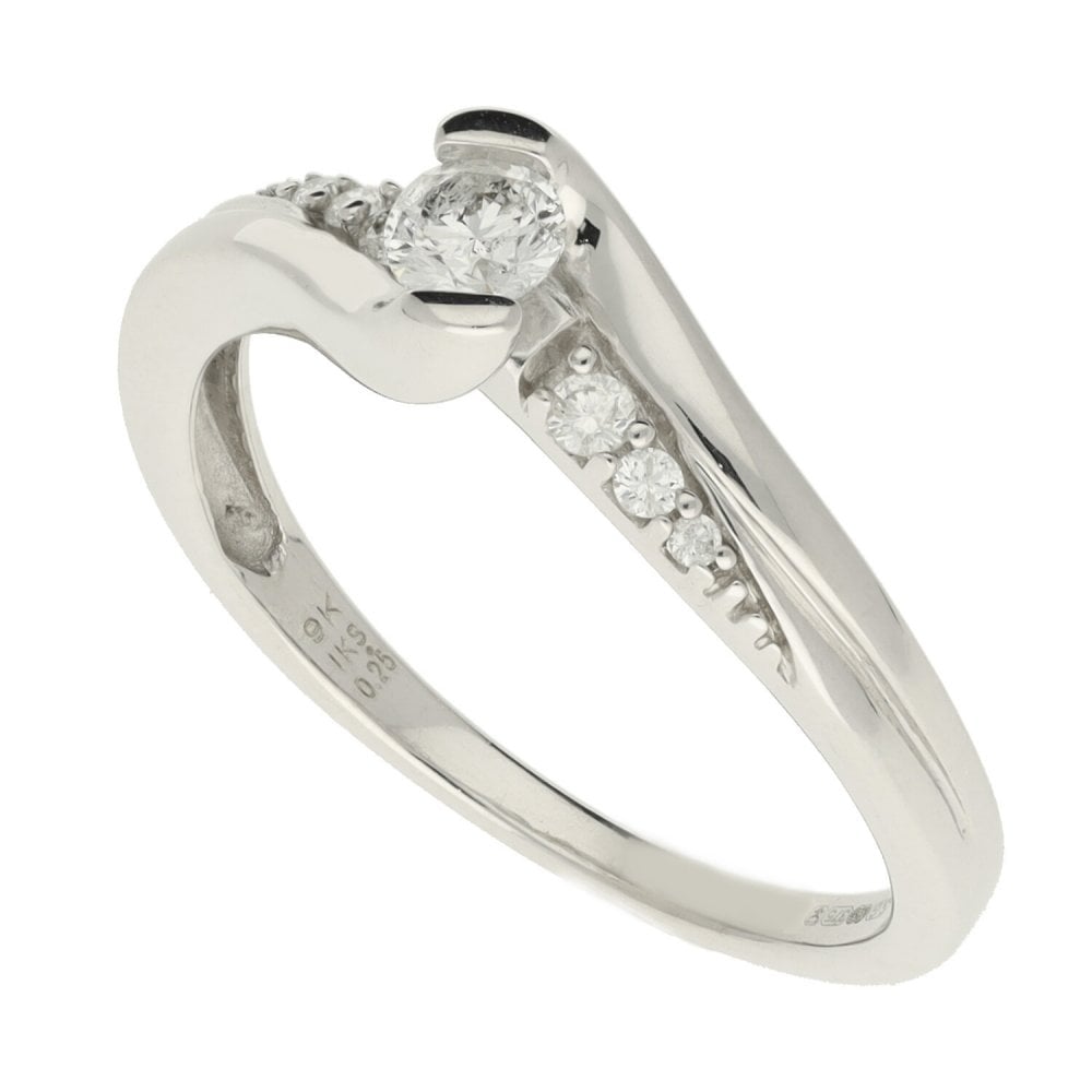 Ladies 9ct White Gold 0.25ct Diamond Set Twist Style Ring
