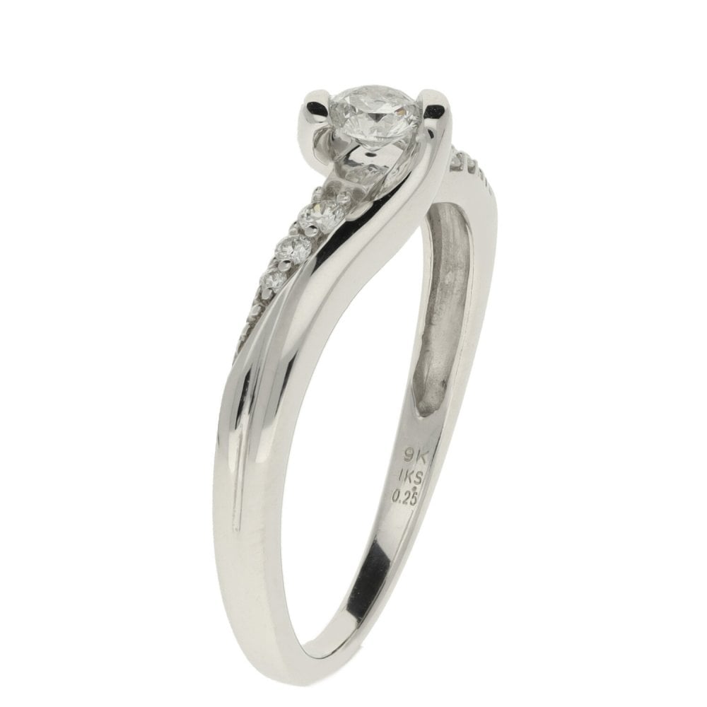 Ladies 9ct White Gold 0.25ct Diamond Set Twist Style Ring