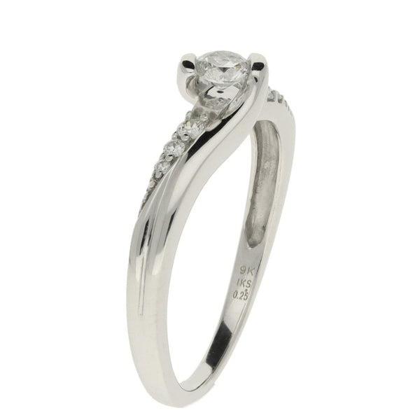 Ladies 9ct White Gold 0.25ct Diamond Set Twist Style Ring