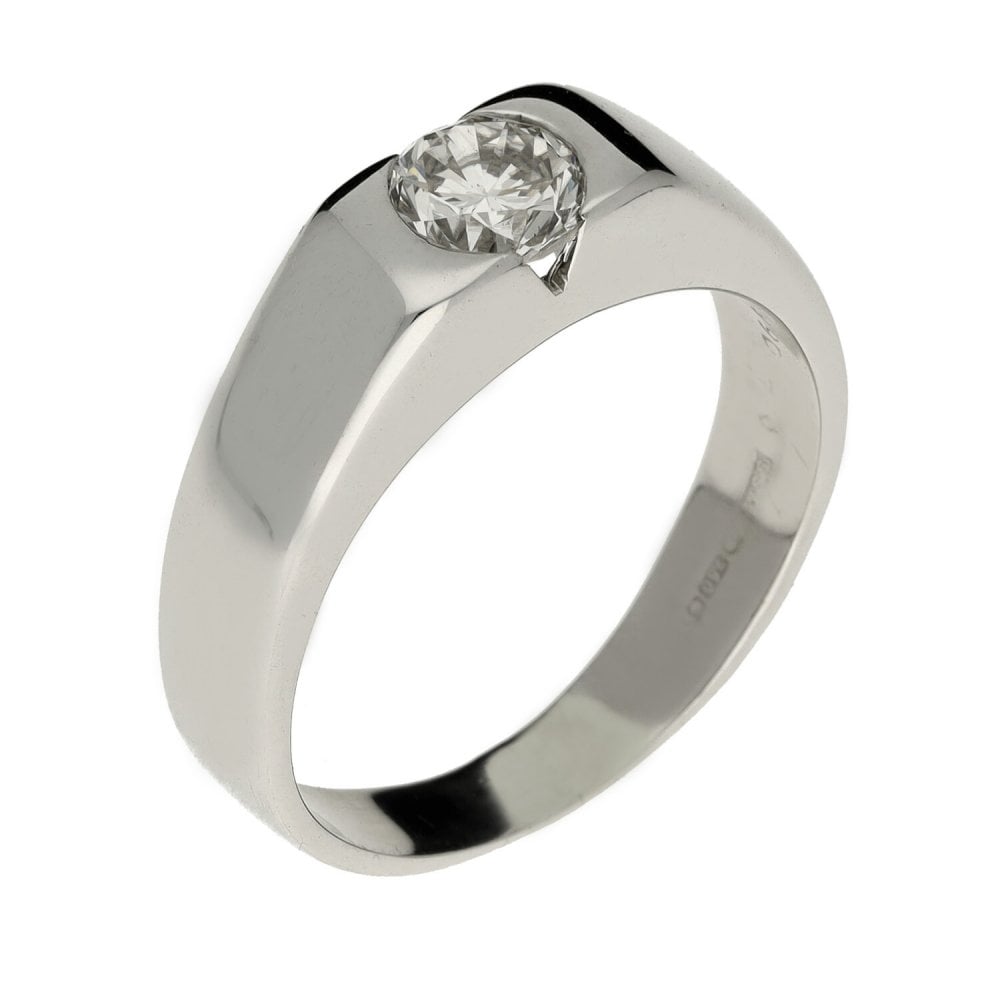 Mens 18ct White Gold Diamond Solitaire Ring - 0.66ct