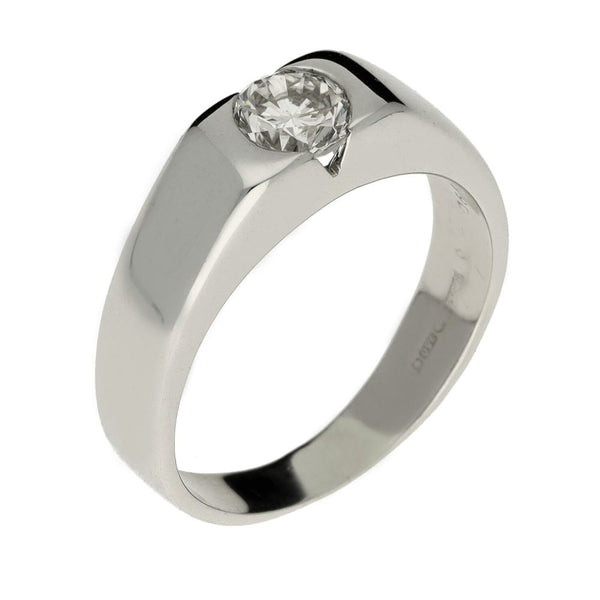 Mens 18ct White Gold Diamond Solitaire Ring - 0.66ct