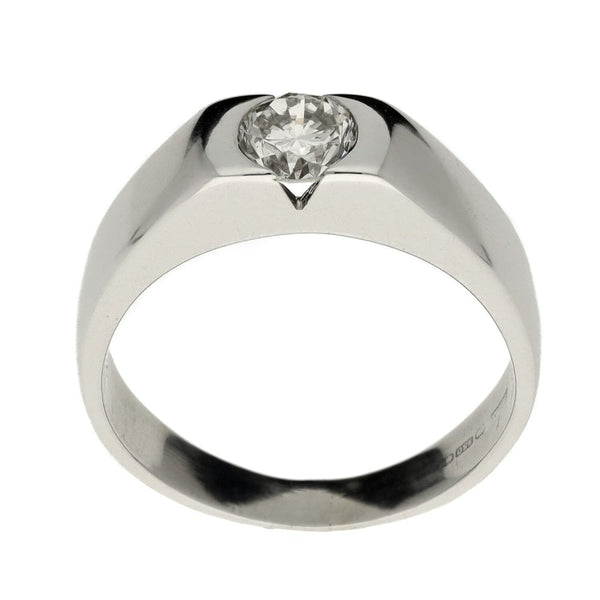 Mens 18ct White Gold Diamond Solitaire Ring - 0.66ct