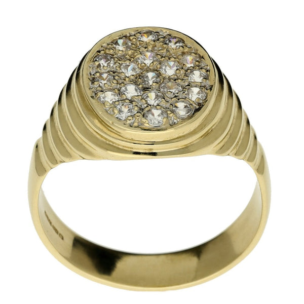 Mens 9ct Yellow Gold Cubic Zirconia Signet Ring - 5.3g