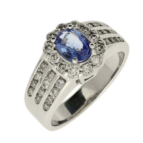 Ladies 14ct White Gold Sapphire & Diamond Cluster Band Ring