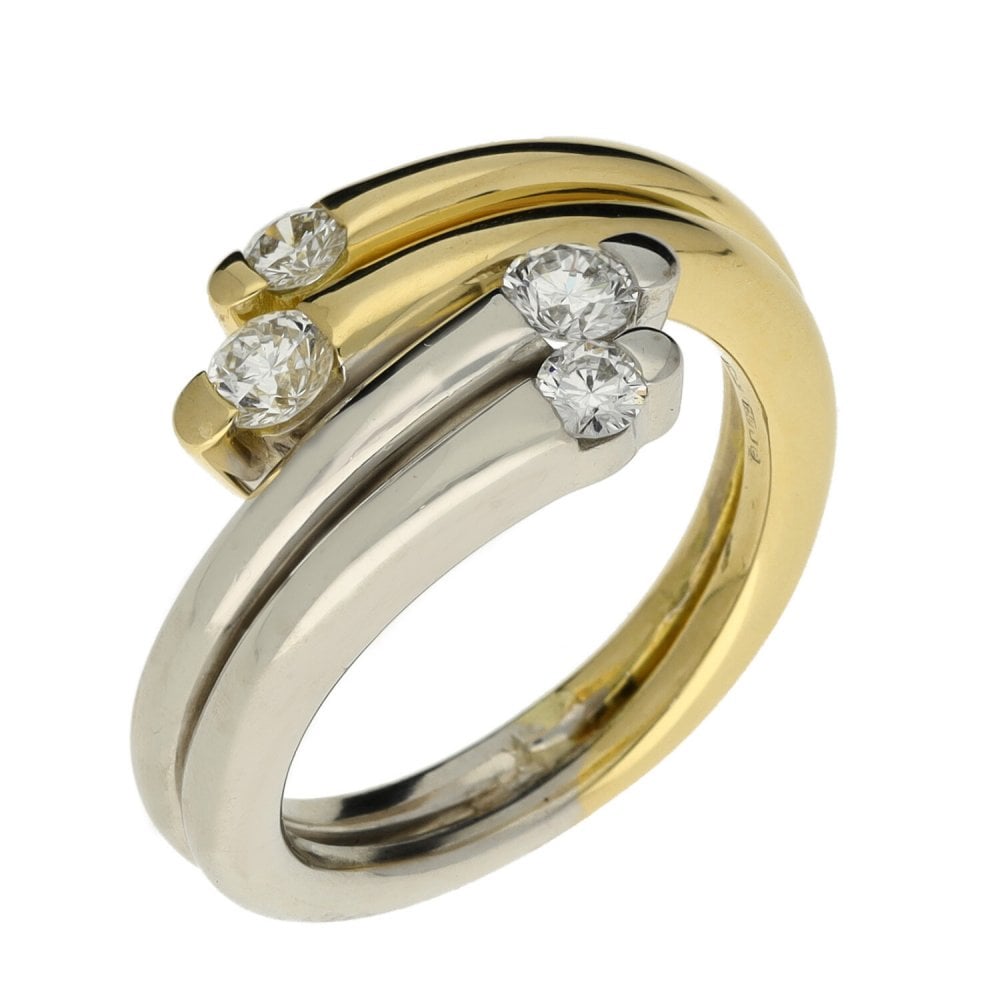 Ladies 18ct Yellow & White Gold Diamond Twist Ring - 0.40ct