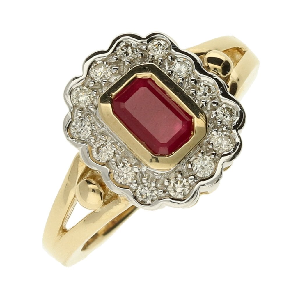 9ct Yellow Gold Ruby & Diamond Cluster Ring - 0.25ct