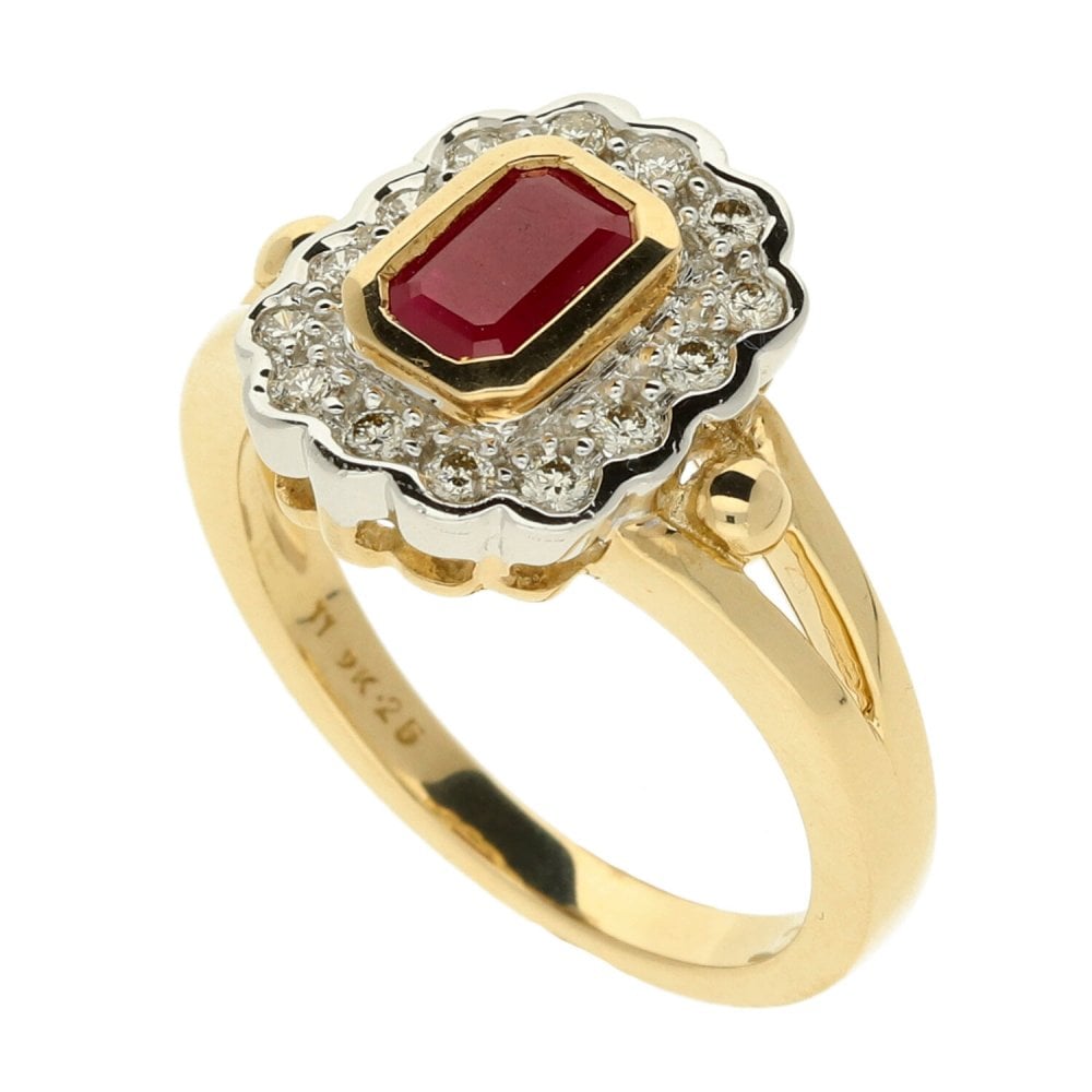 9ct Yellow Gold Ruby & Diamond Cluster Ring - 0.25ct