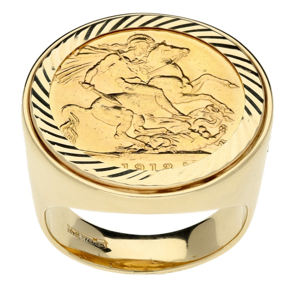1913 Yellow Gold Full Sovereign Mounted Ring - Size T - 16.9g