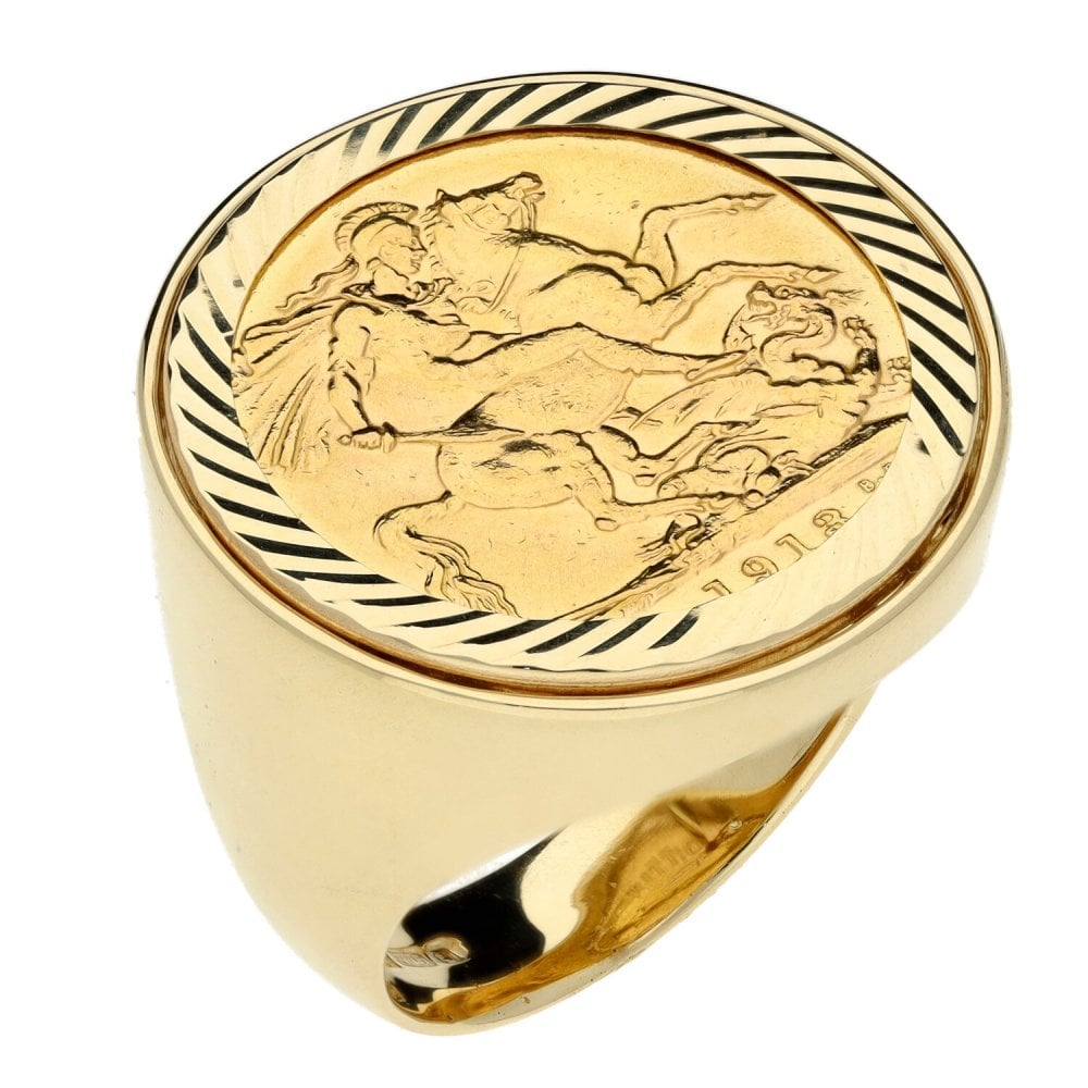 1913 Yellow Gold Full Sovereign Mounted Ring - Size T - 16.9g