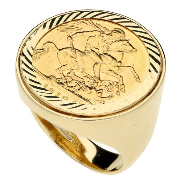 1913 Yellow Gold Full Sovereign Mounted Ring - Size T - 16.9g