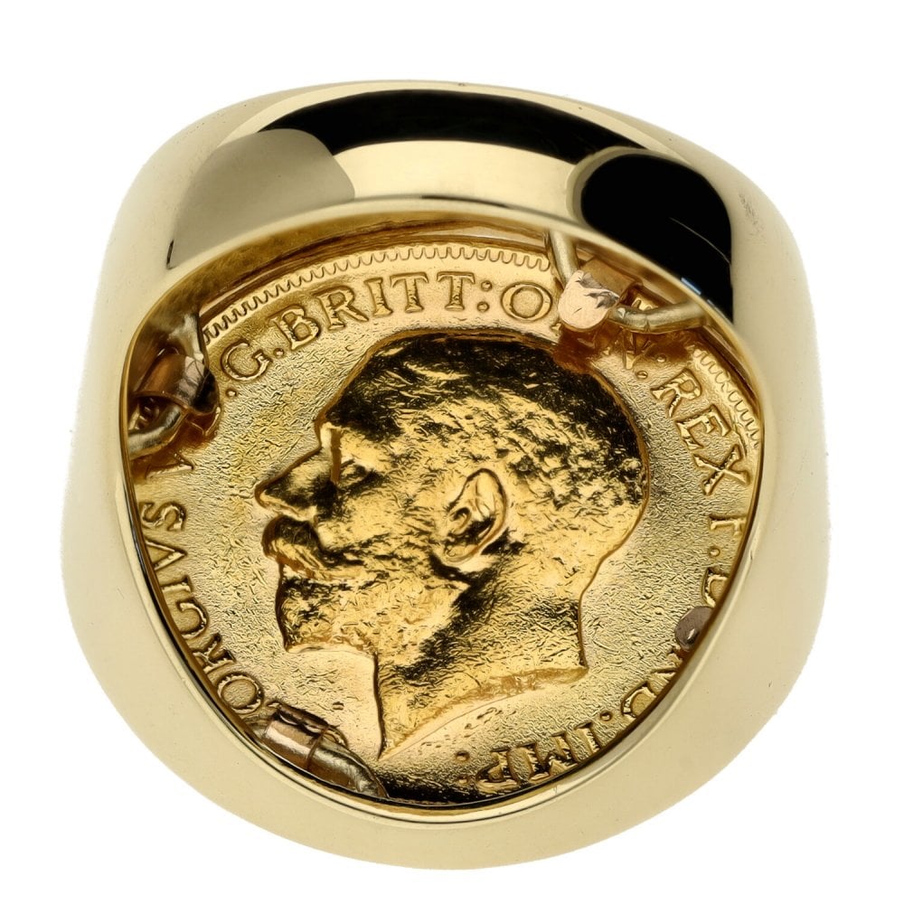 1913 Yellow Gold Full Sovereign Mounted Ring - Size T - 16.9g