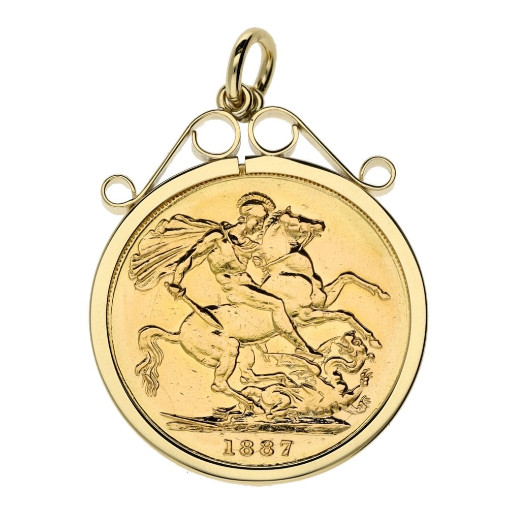 1887 Yellow Gold Full Sovereign Coin Pendant - 9.6g