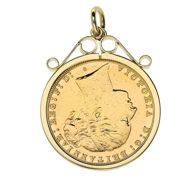 1887 Yellow Gold Full Sovereign Coin Pendant - 9.6g