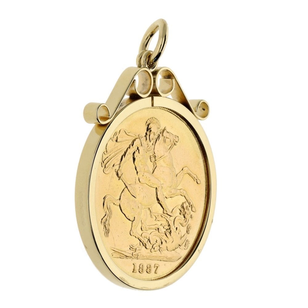 1887 Yellow Gold Full Sovereign Coin Pendant - 9.6g