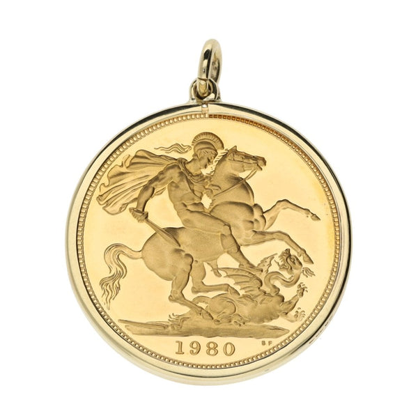 1980 Yellow Gold Full Sovereign Coin Pendant - 8.9g
