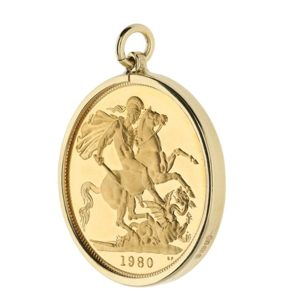 1980 Yellow Gold Full Sovereign Coin Pendant - 8.9g