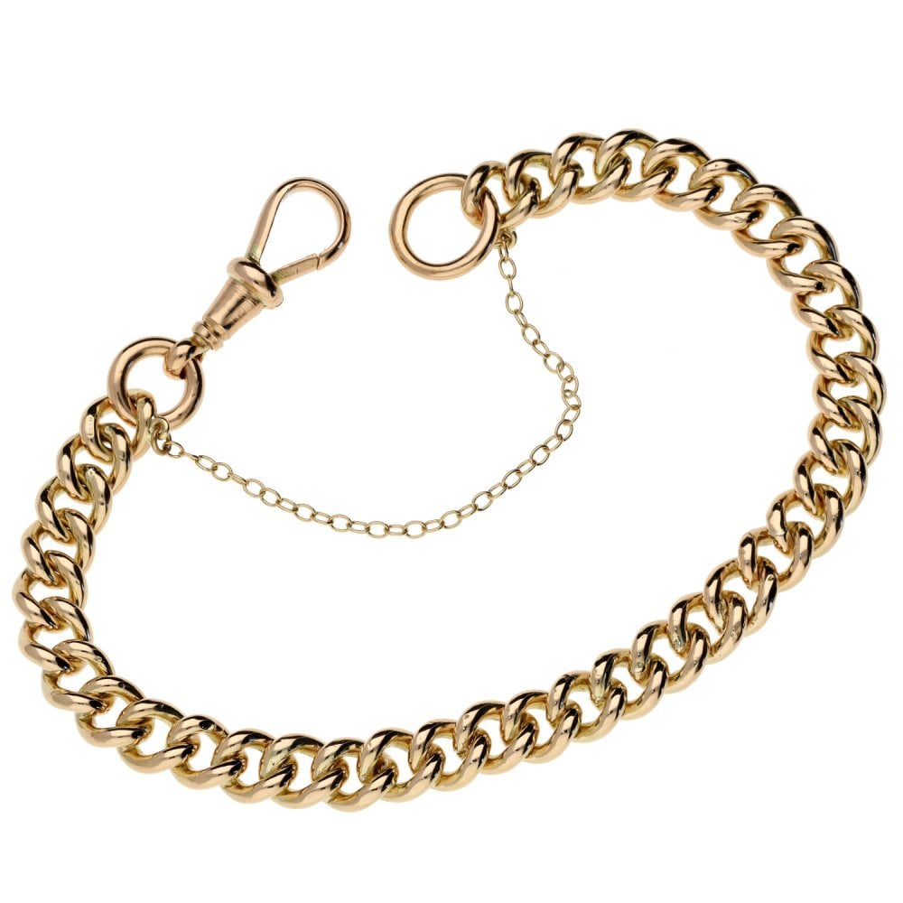 Ladies 9ct Rose Gold Albert Bracelet - 8" - 25.6g