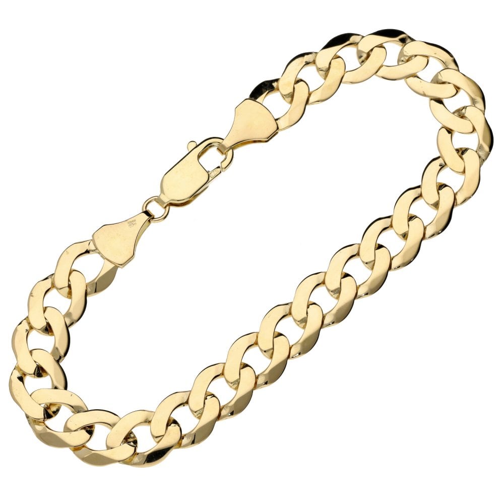 Mens 9ct Yellow Gold Curb Bracelet - 8.5" - 14.4g