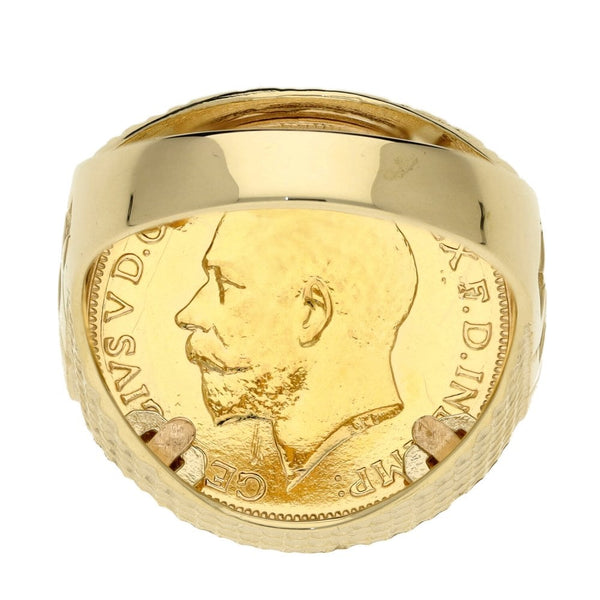 1925 Yellow Gold Full Sovereign Coin Mounted Ring - Size W