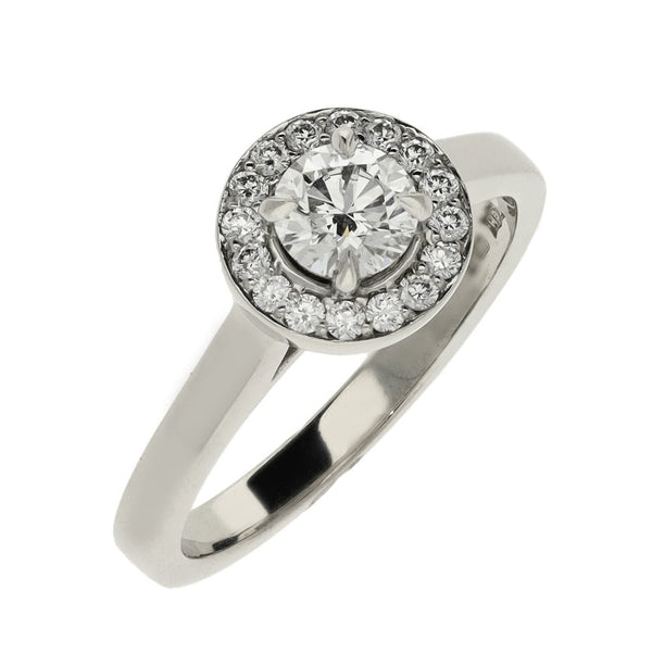 0.71ct White Gold Certified Diamond Halo Engagement Ring - D/VS1