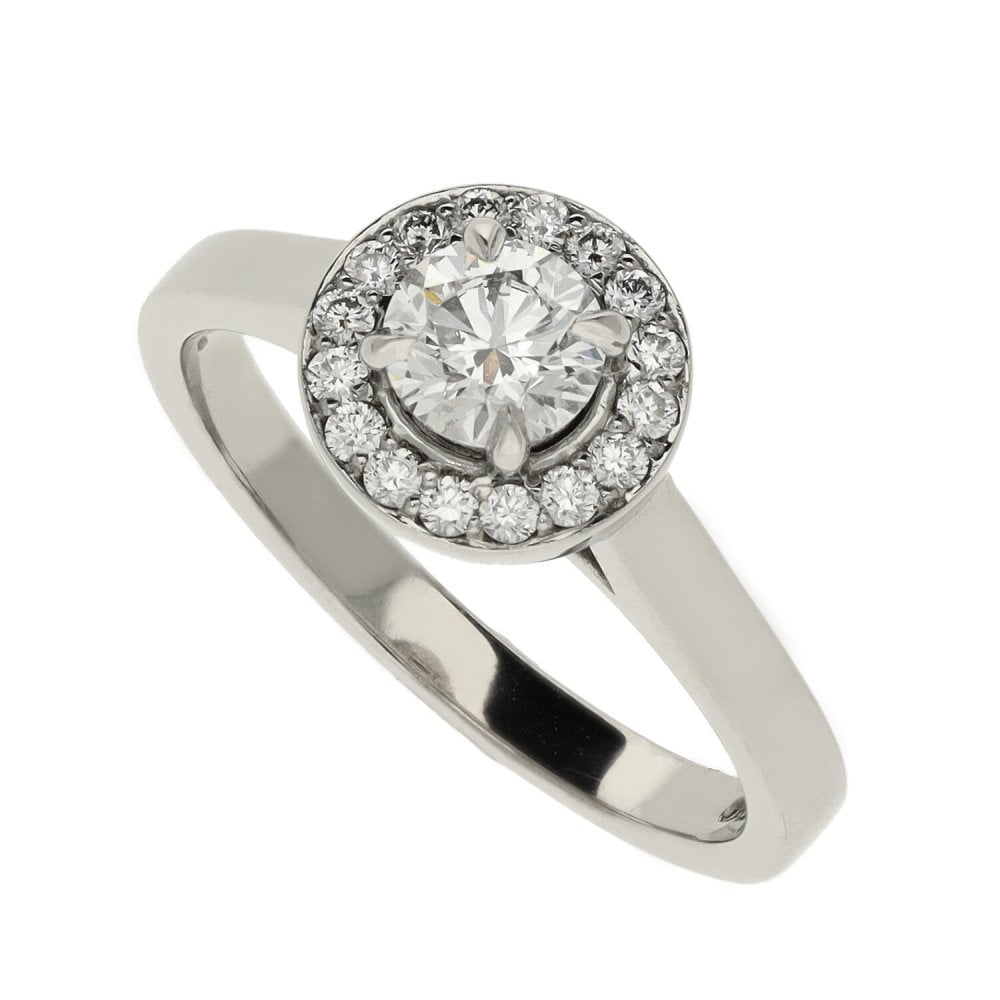 0.71ct White Gold Certified Diamond Halo Engagement Ring - D/VS1