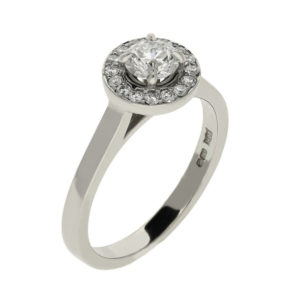 0.71ct White Gold Certified Diamond Halo Engagement Ring - D/VS1