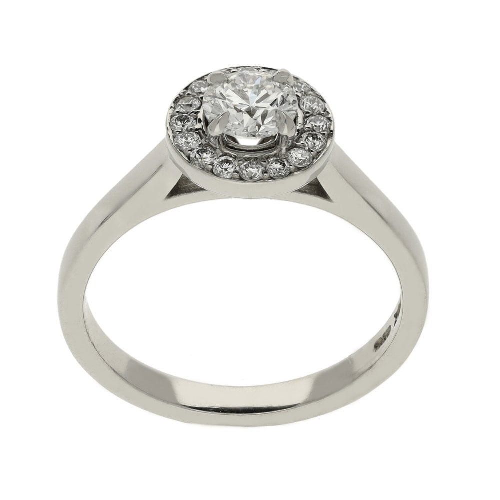 0.71ct White Gold Certified Diamond Halo Engagement Ring - D/VS1