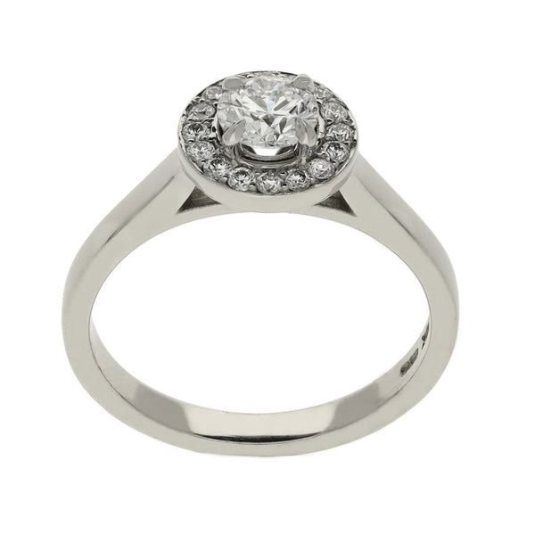 0.71ct White Gold Certified Diamond Halo Engagement Ring - D/VS1