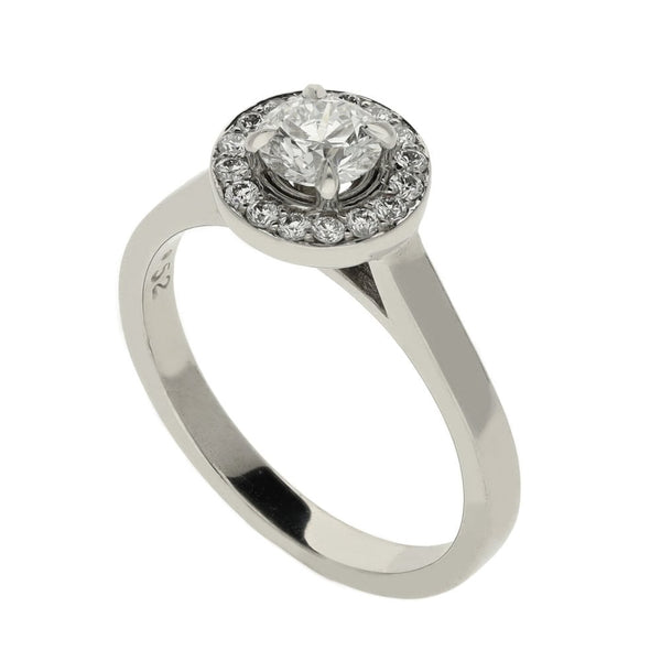 0.71ct White Gold Certified Diamond Halo Engagement Ring - D/VS1