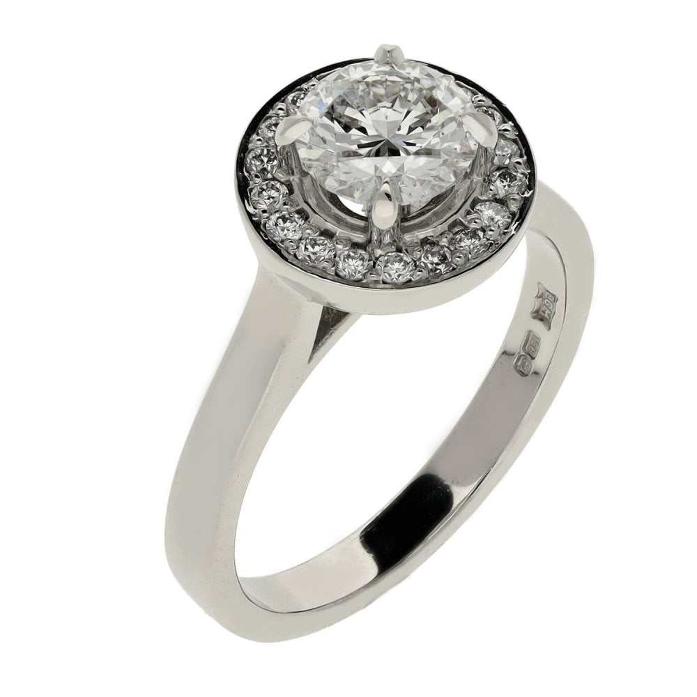 1.33ct White Gold Certified Diamond Halo Engagement Ring - D/SI