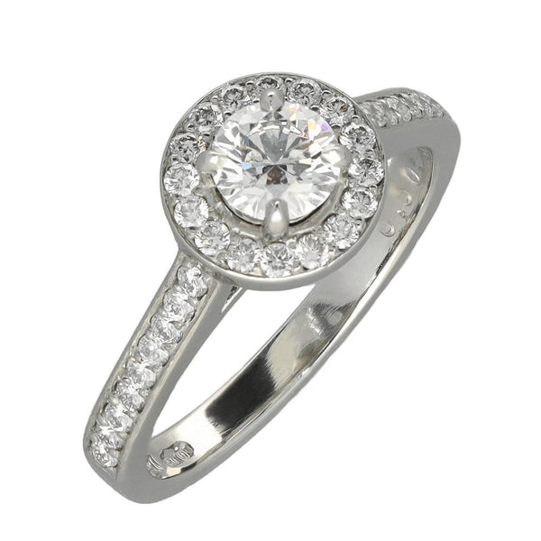 0.91ct Platinum Certified Diamond Halo Engagement Ring - D/VS2