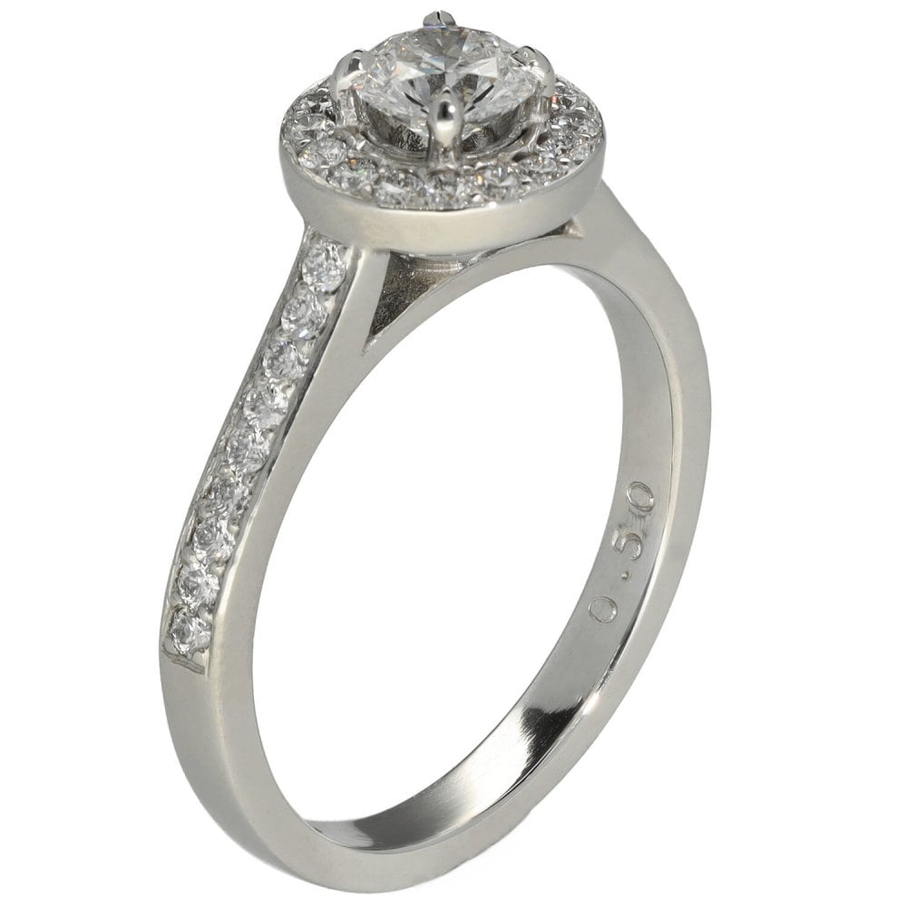 0.91ct Platinum Certified Diamond Halo Engagement Ring - D/VS2