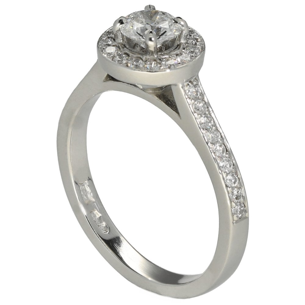 0.91ct Platinum Certified Diamond Halo Engagement Ring - D/VS2