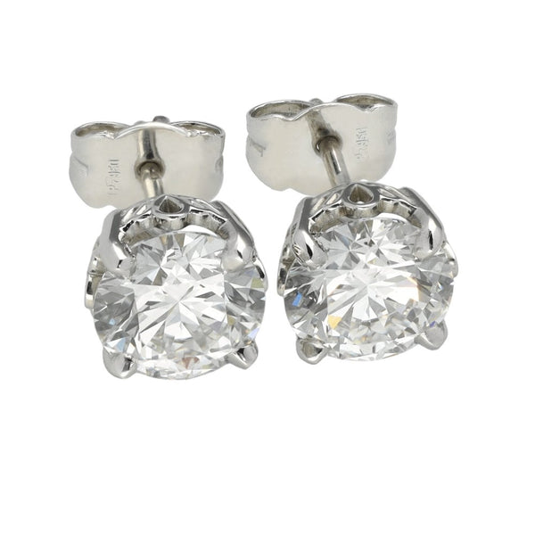 3.02ct Platinum Certified Diamond Stud Earrings - D/VS2