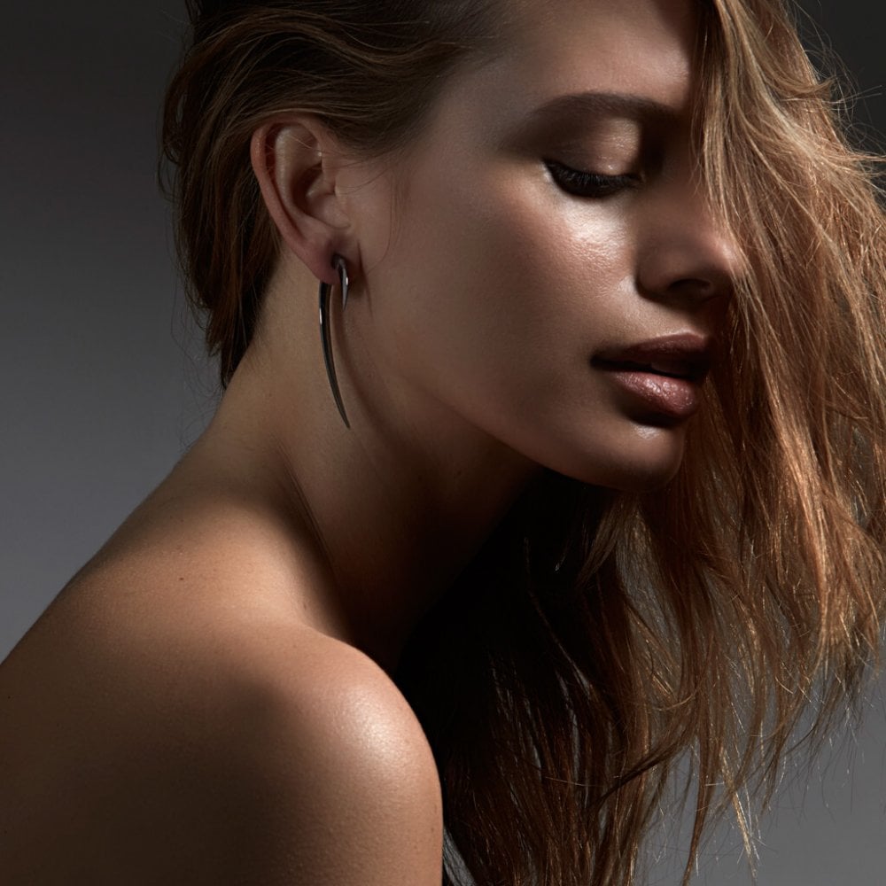 Silver Black Rodium Large Hook Earrings
