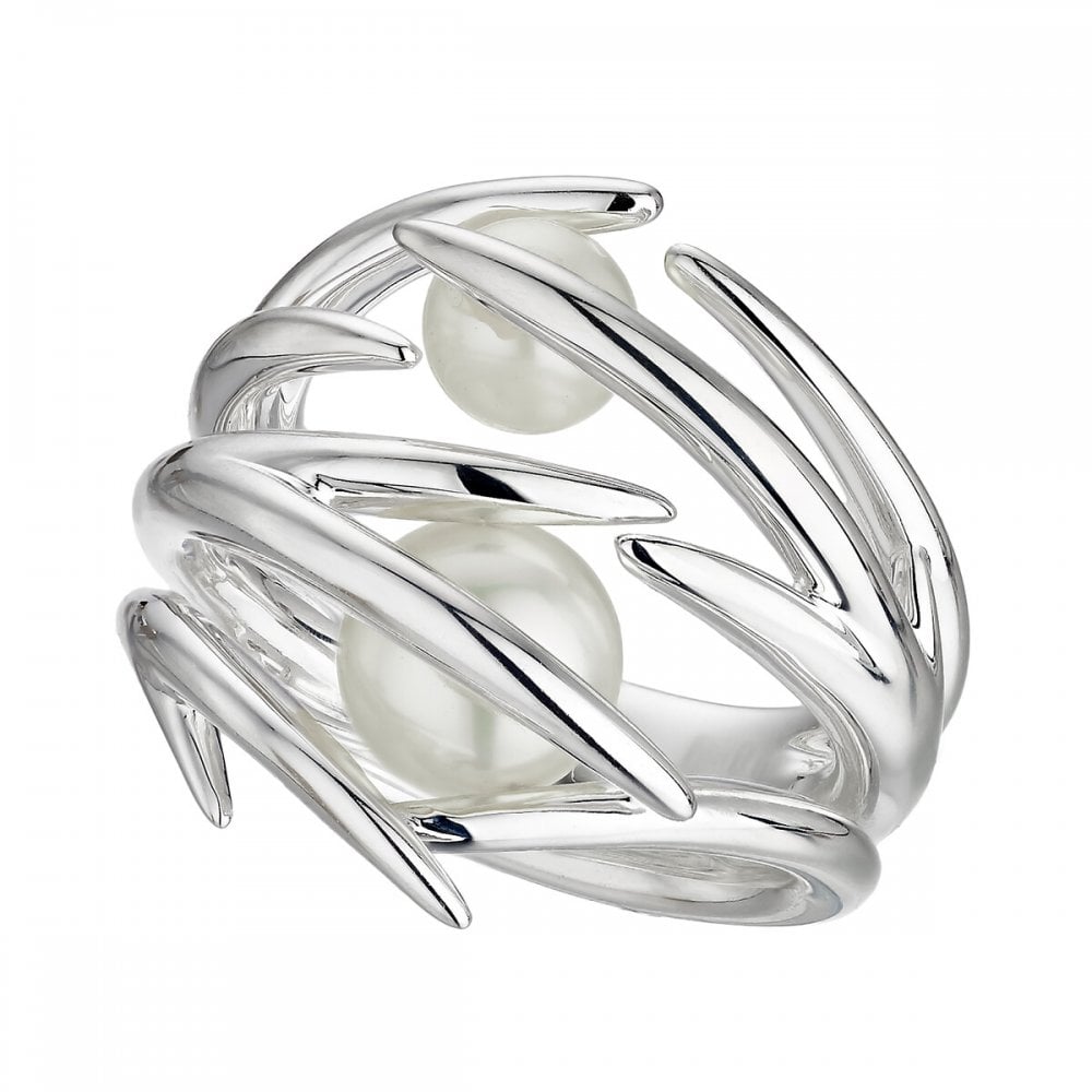 Silver Hooked Pearl Ring